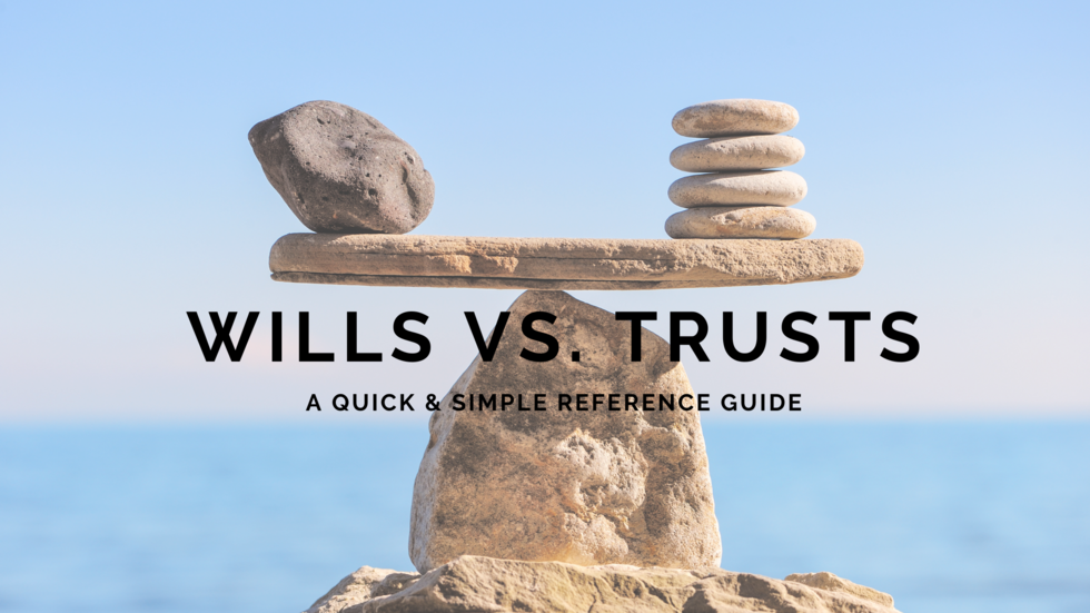 Wills vs. Trusts comparison showing balanced rocks symbolizing estate planning choices.